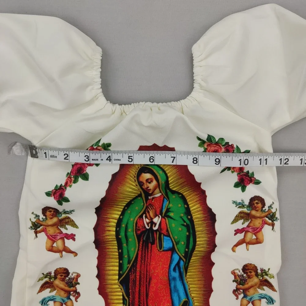 Unbranded Blouse Kids Size 2 White Our Lady of Guadalupe Peasant Graphic Top